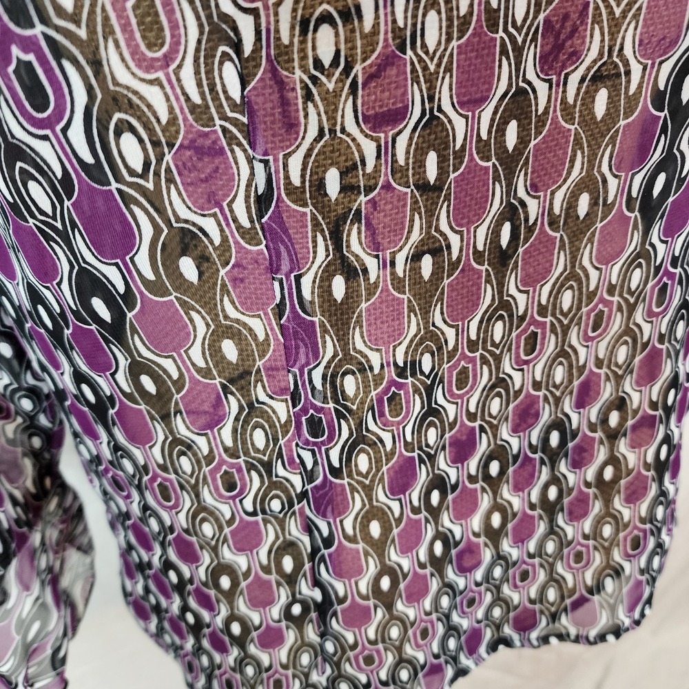 NICOLA Size Med Sheer Geometric Print Chiffon Flare Sleeve Office Casual Blouse - Picture 10 of 13